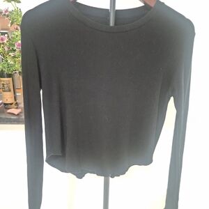 bobi Black Ribbed Long-Sleeve Crop Top